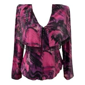 Size 8 Joseph Ribkoff Trends Sequin Beading Details Purple Pink Blouse Jacket